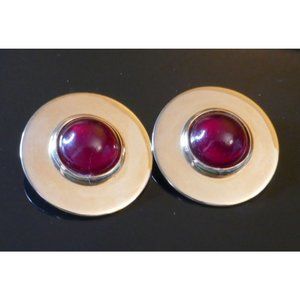Signed Bergere Atomic Age Spaceship Earrings Flying Saucers Dome Doorbell